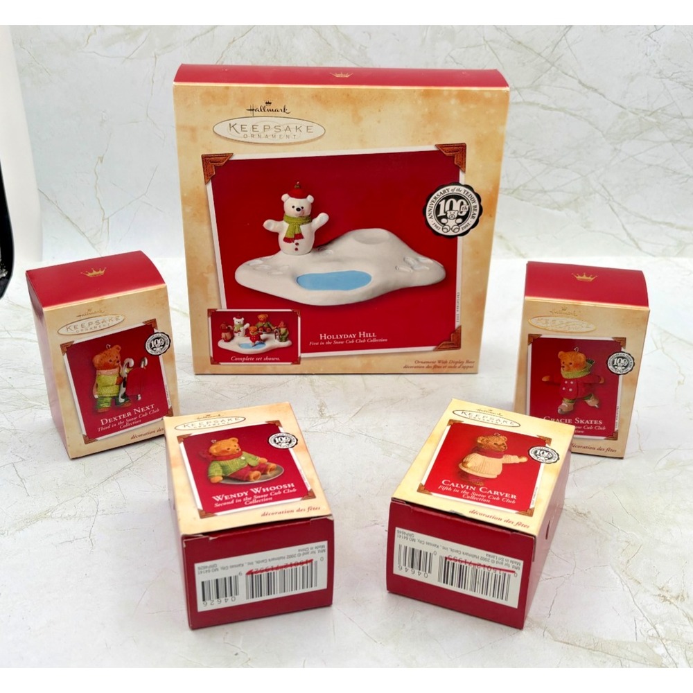 Hallmark 2002 Snow Cub Club Holiday Hill Bears Keepsake Ornament Complete Set